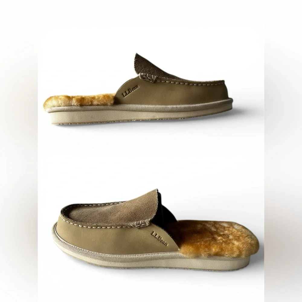 L.L. Bean Tan Suede Slip-On Loafers with Warm Lining